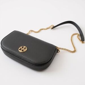 Tory Burch Black and Gold Crossbody Bag with Chain Strap